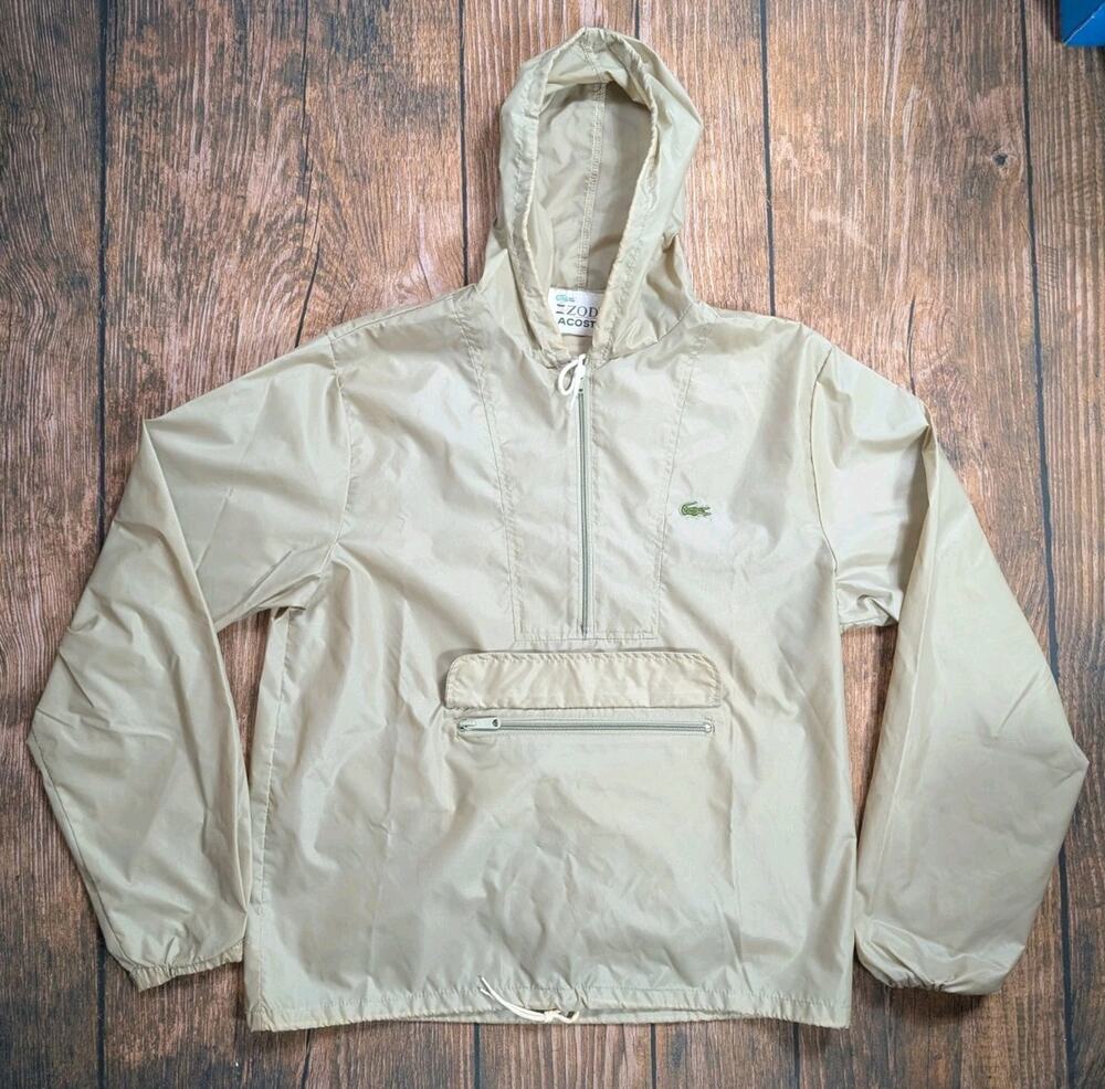 Vintage Izod Lacoste Jacket Mens M Brown Pullover Windbreaker Rain Coat Hideaway